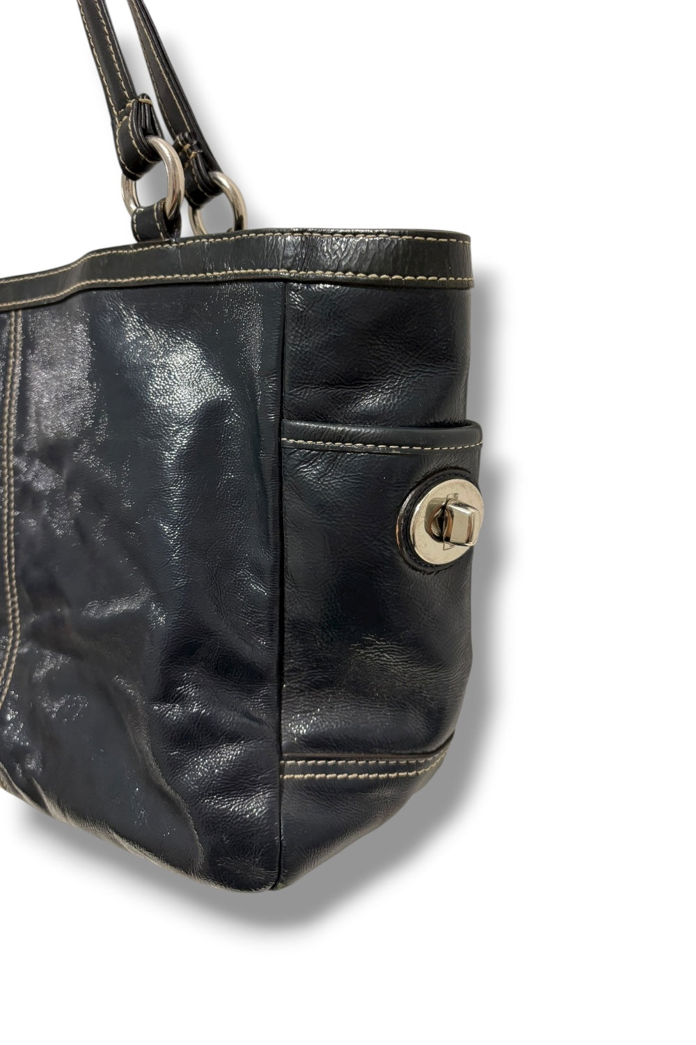 Coach Dark Navy Midnight Legacy Pleated Gallery Patent Leather Tote Shoulder Bag