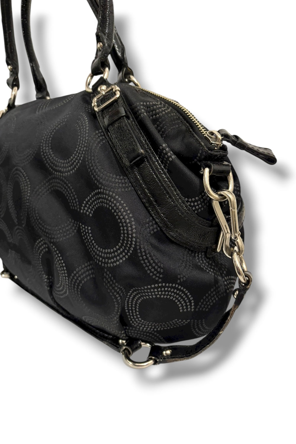 Coach Black Madison Sophia Signature Grey Canvas / Sateen Leather Shoulder Bag