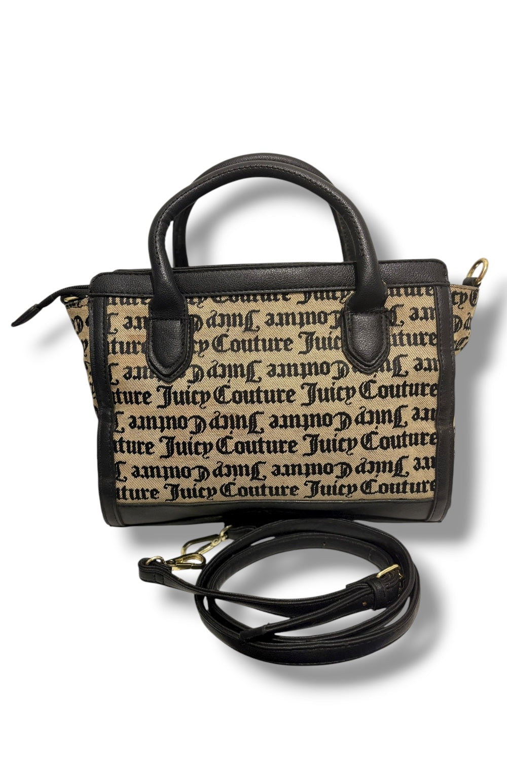 Juicy Couture Vintage Black & Gold Studded Canvas / Leather Shoulder Bag