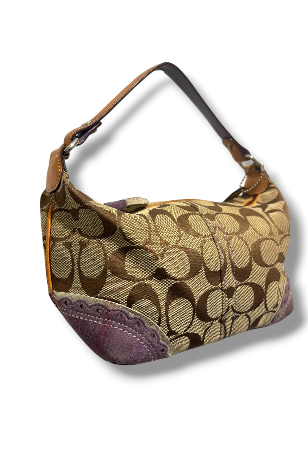 Coach Vintage Brown & Purple Suede Canvas & Leather Baguette Y2K Handbag
