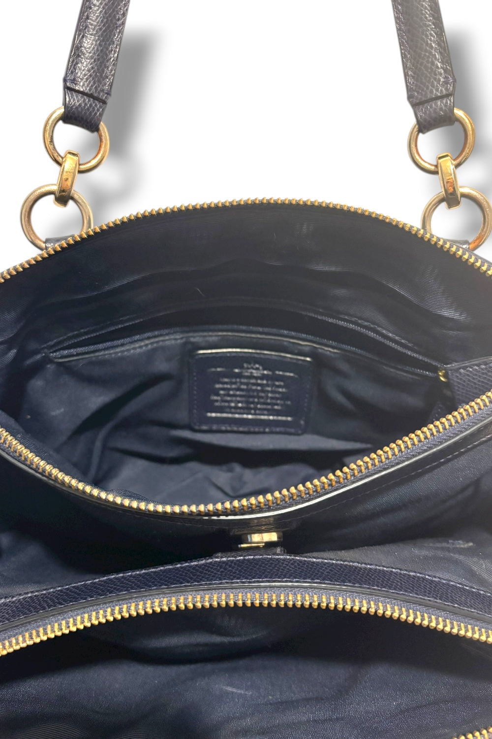 Coach 'Midnight' / Dark Mollie Navy Leather Carryall Vintage Tote Shoulder Bag