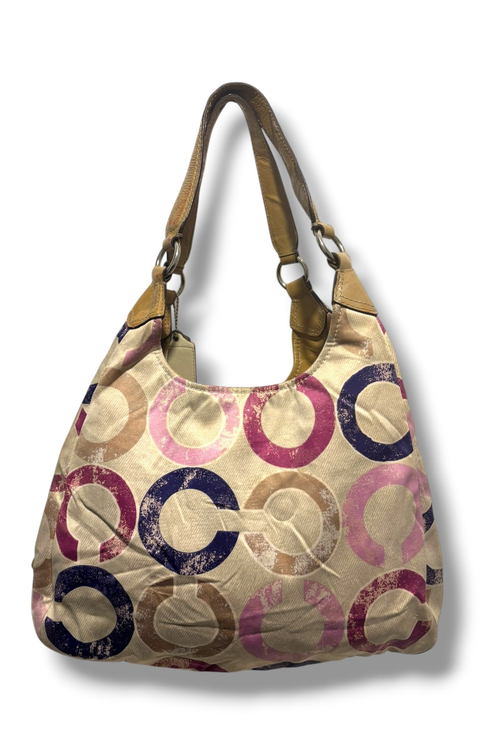 Coach Vintage Pink & Brown Madison Maggie Signature Distressed Hobo Shoulder Bag