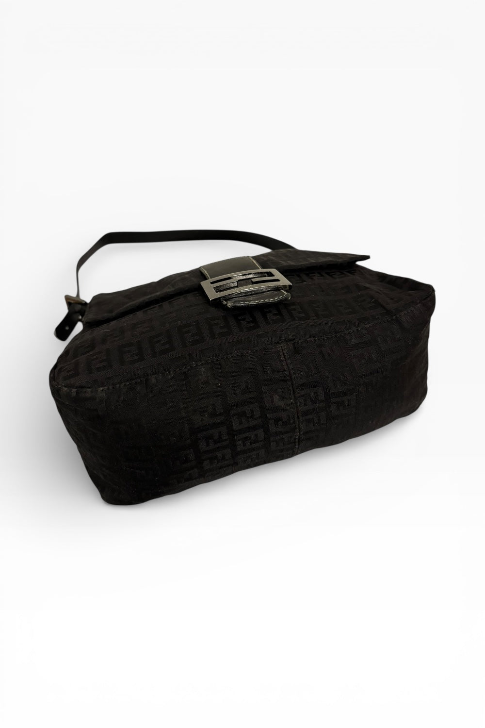 Fendi Black Zucca Mamma Baguette Canvas & Leather Vintage Shoulder Bag