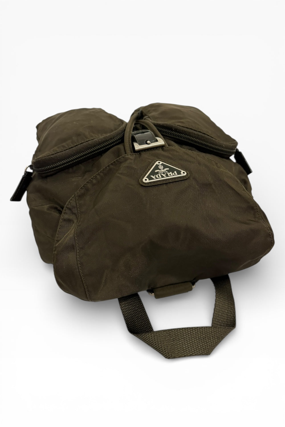 Prada Khaki Re-Nylon Medium Green & Saffiano Leather Trim Tessuto Backpack