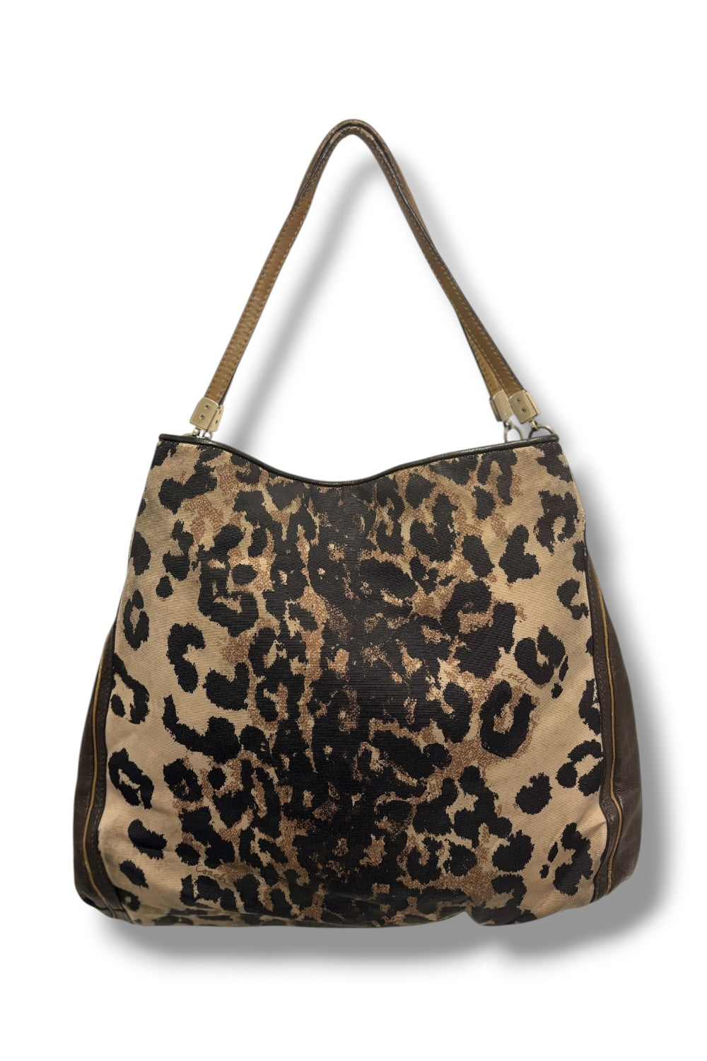 Coach Brown & Black Madison Large Ocelot / Leopard Animal Print Canvas & Leather