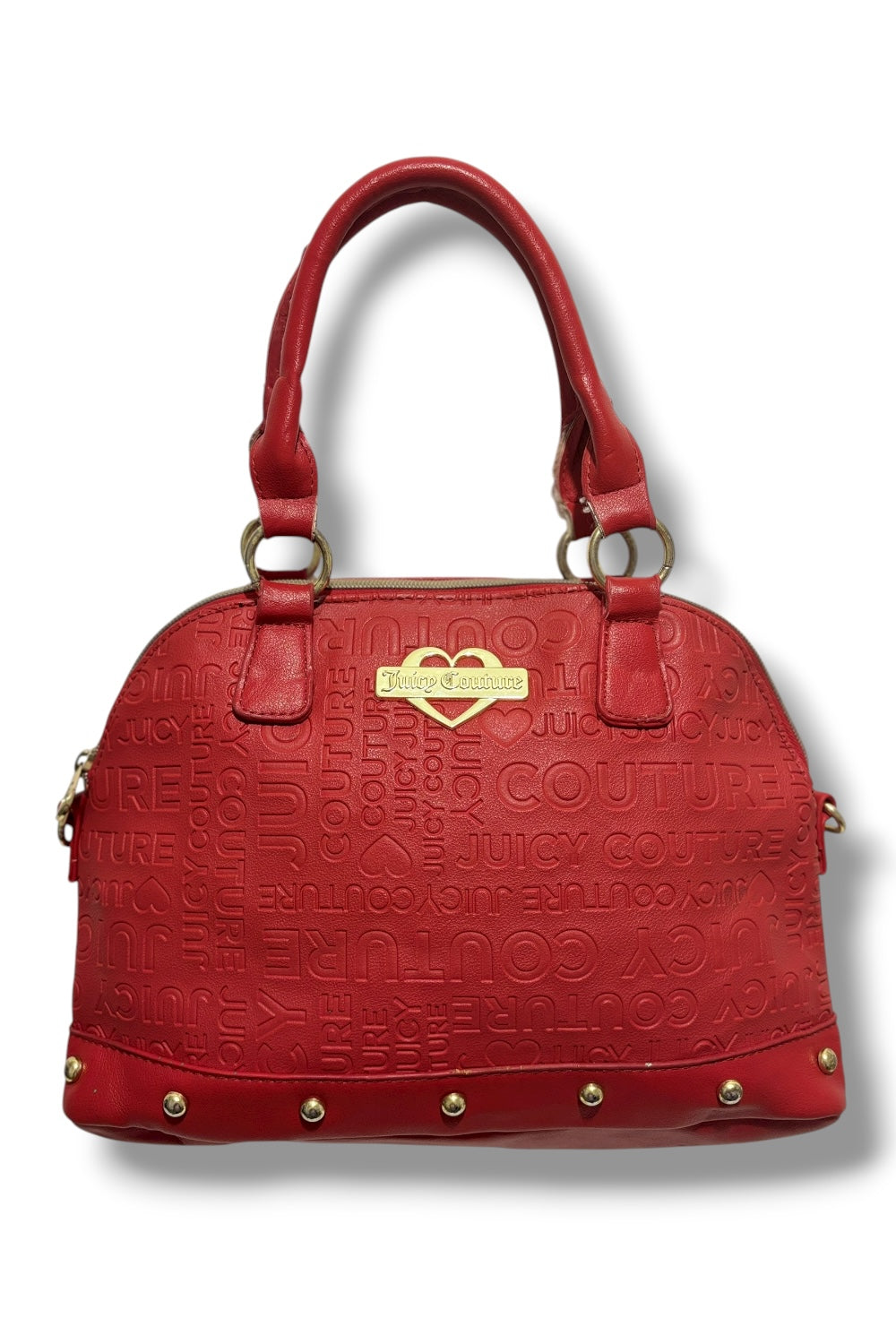 Juicy Couture Red Vintage Signature Leather & Gold Hardware Studded Shoulder Bag
