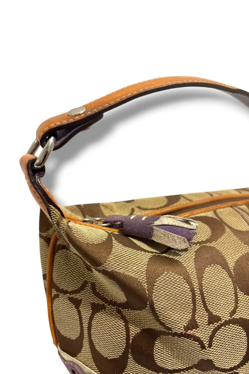 Coach Vintage Brown & Purple Suede Canvas & Leather Baguette Y2K Handbag