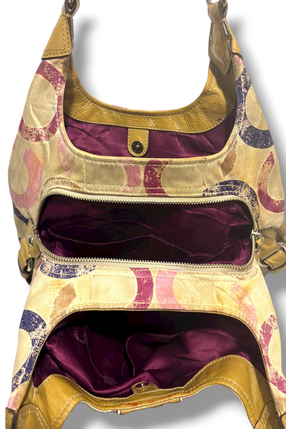 Coach Vintage Pink & Brown Madison Maggie Signature Distressed Hobo Shoulder Bag
