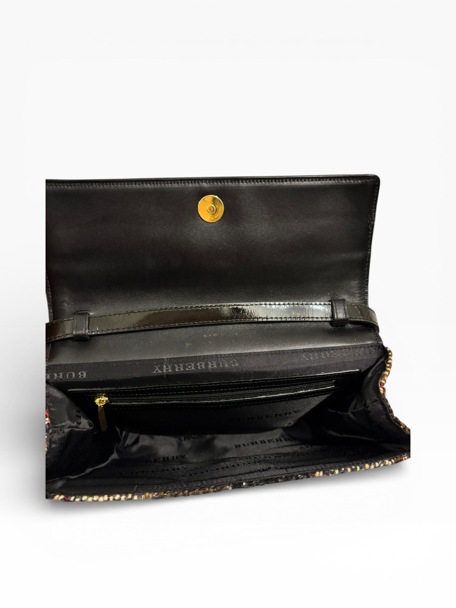 Burberry Wool Minaudière Checkered Black & Brown Leather Trim Tweed Nova Crossbody / Shoulder Bag