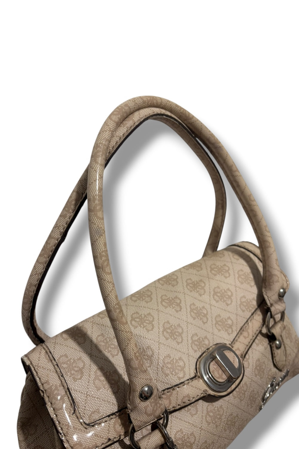 Guess Vintage Beige Leather PVC Signature Monogram Shoulder Bag