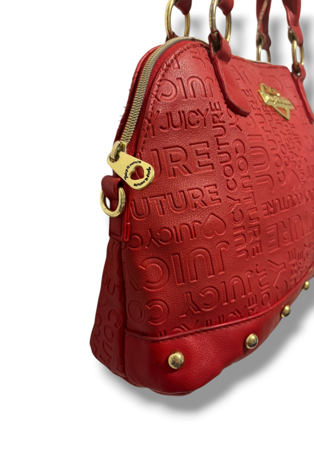 Juicy Couture Red Vintage Signature Leather & Gold Hardware Studded Shoulder Bag