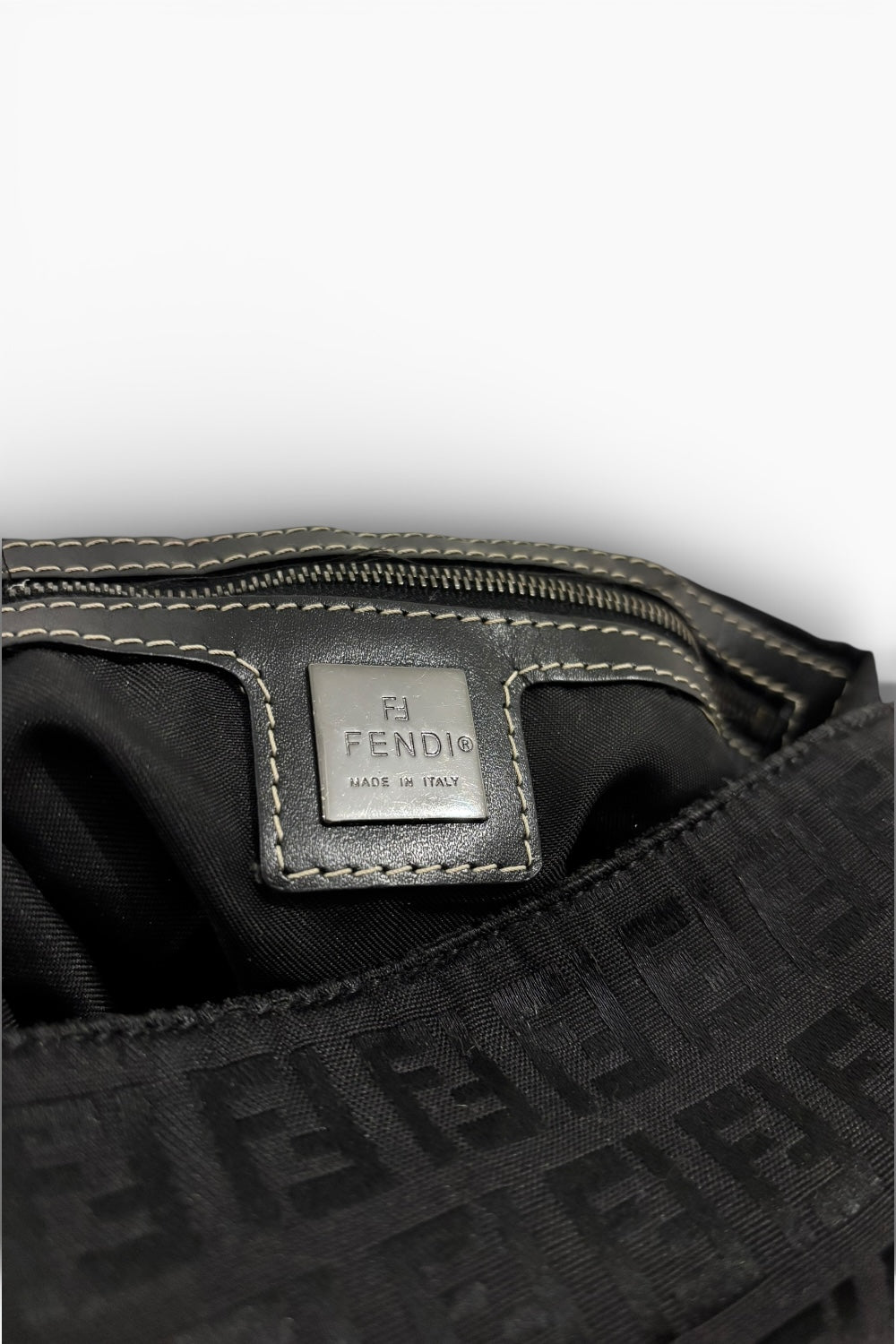 Fendi Black Zucca Mamma Baguette Canvas & Leather Vintage Shoulder Bag