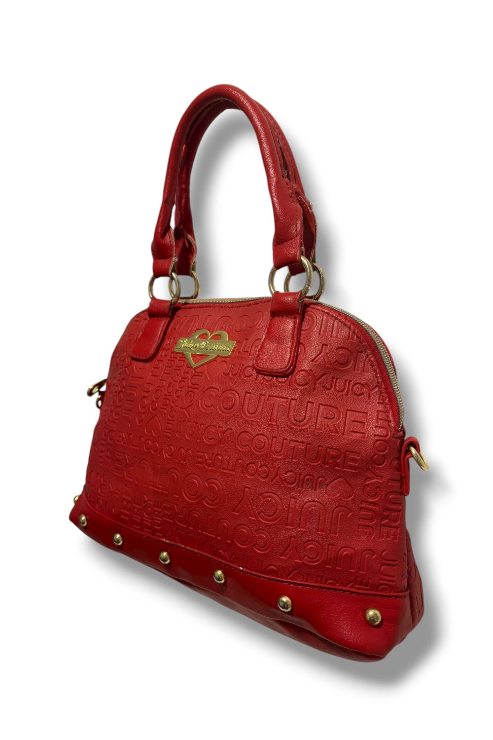 Juicy Couture Red Vintage Signature Leather & Gold Hardware Studded Shoulder Bag