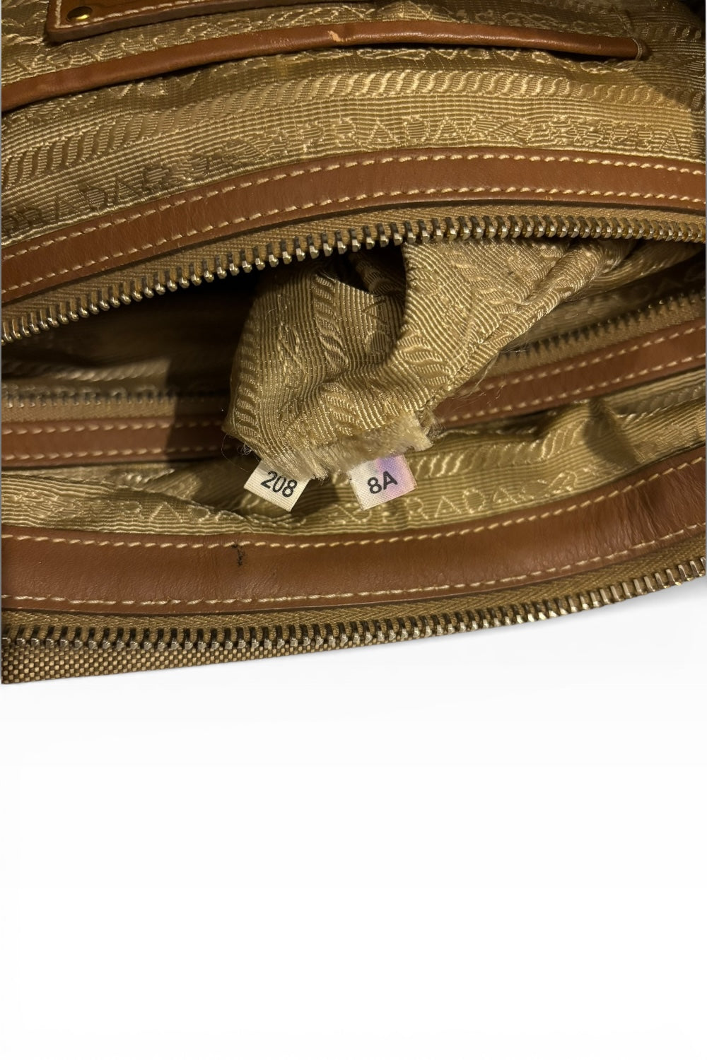 Prada Khaki / Beige / Brown Canvas & Leather Canapa Tote Shoulder Bag