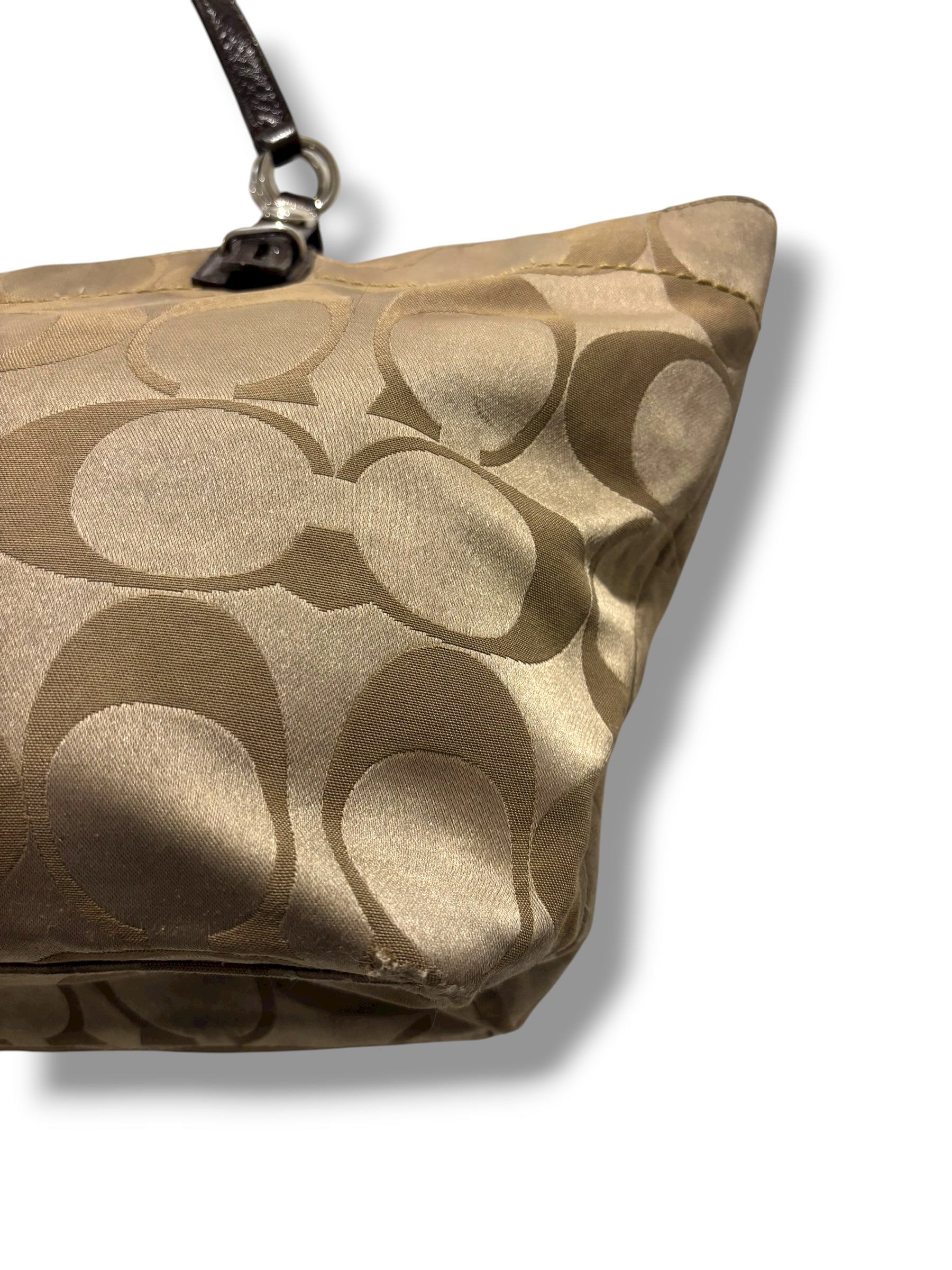 Coach Brown & Khaki Signature Canvas Satin & Patent Leather Vintage Shoulder Bag