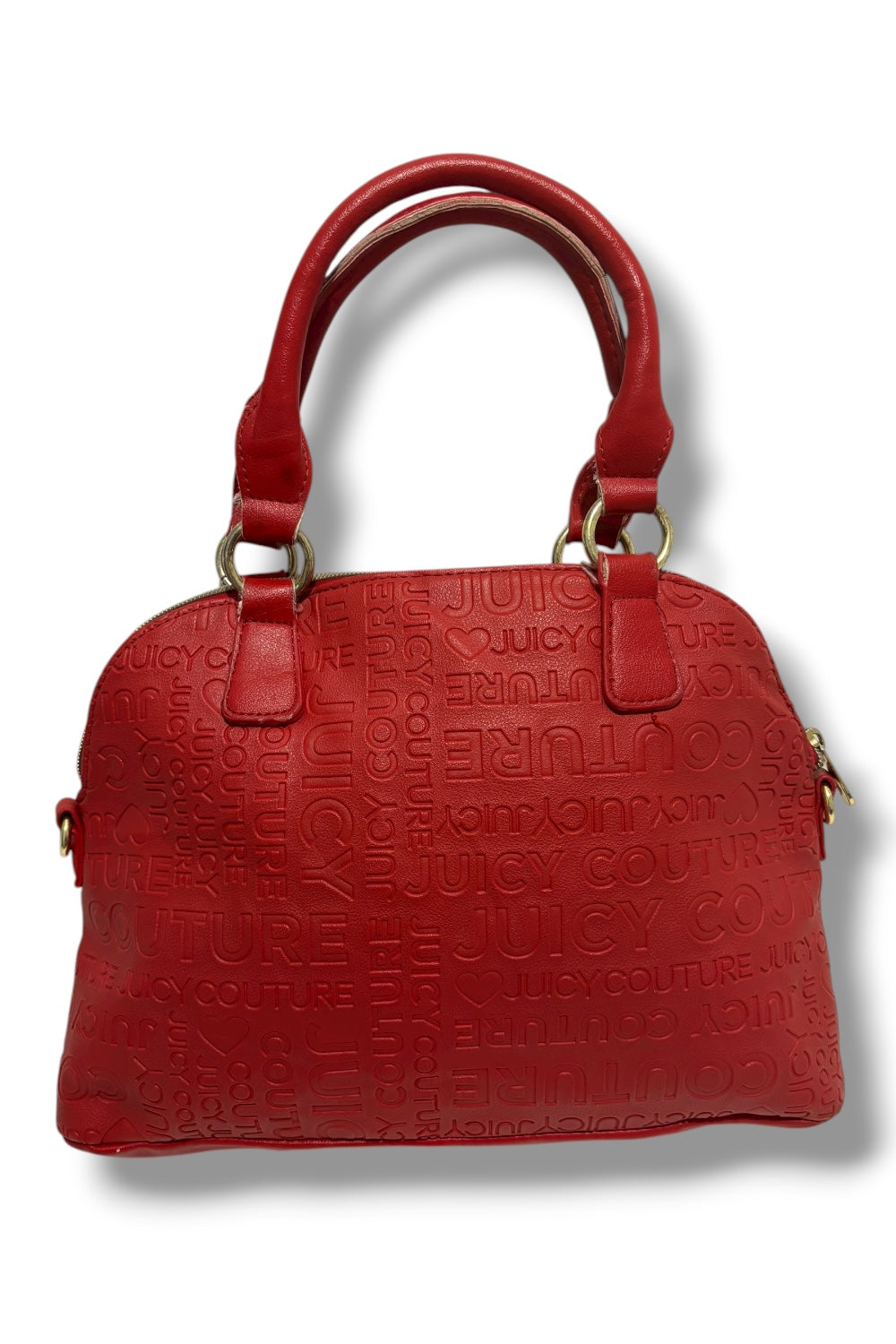 Juicy Couture Red Vintage Signature Leather & Gold Hardware Studded Shoulder Bag