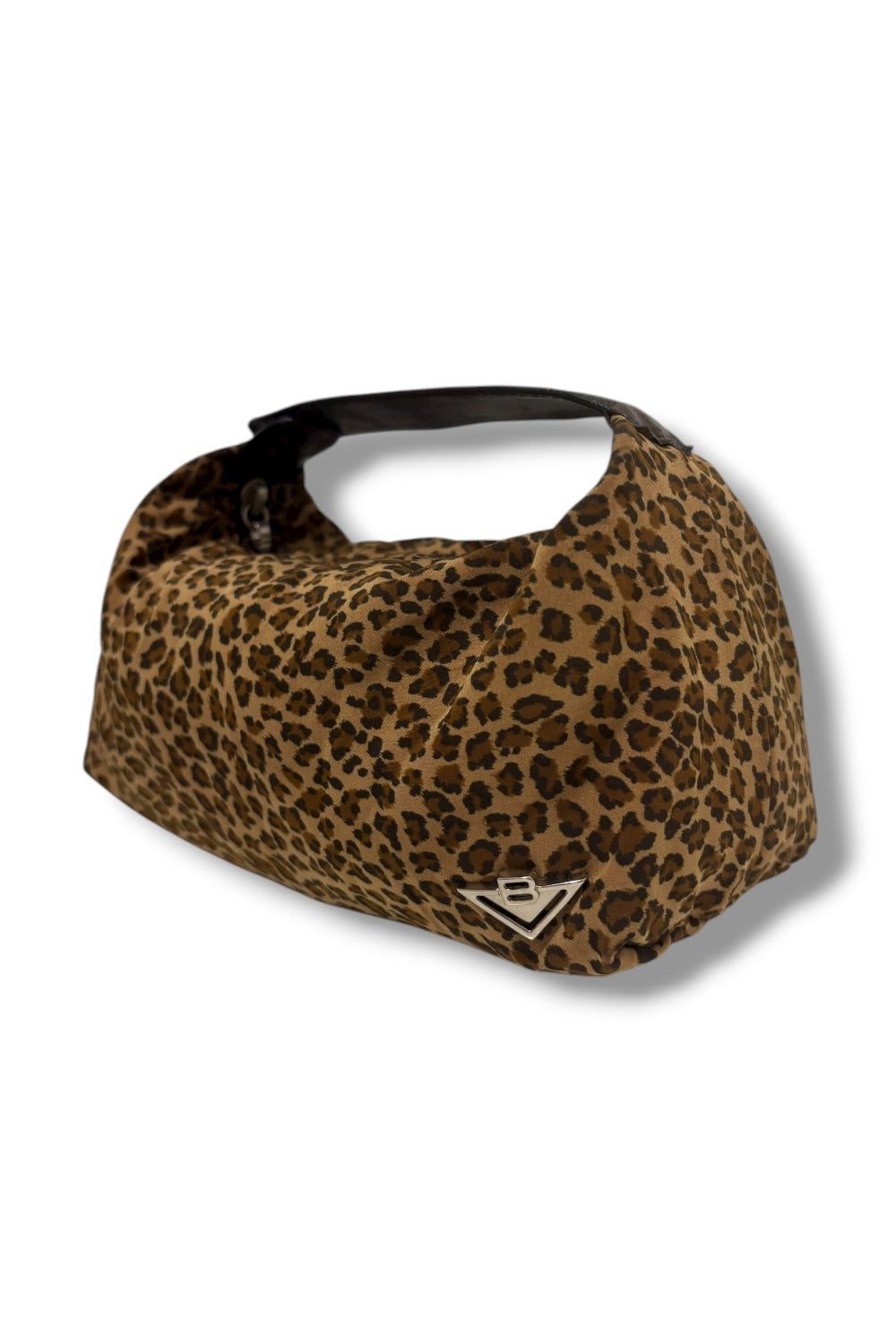 Bottega Veneta Leopard Print Vintage Brown & Black Satin Leather Top Handle Bag