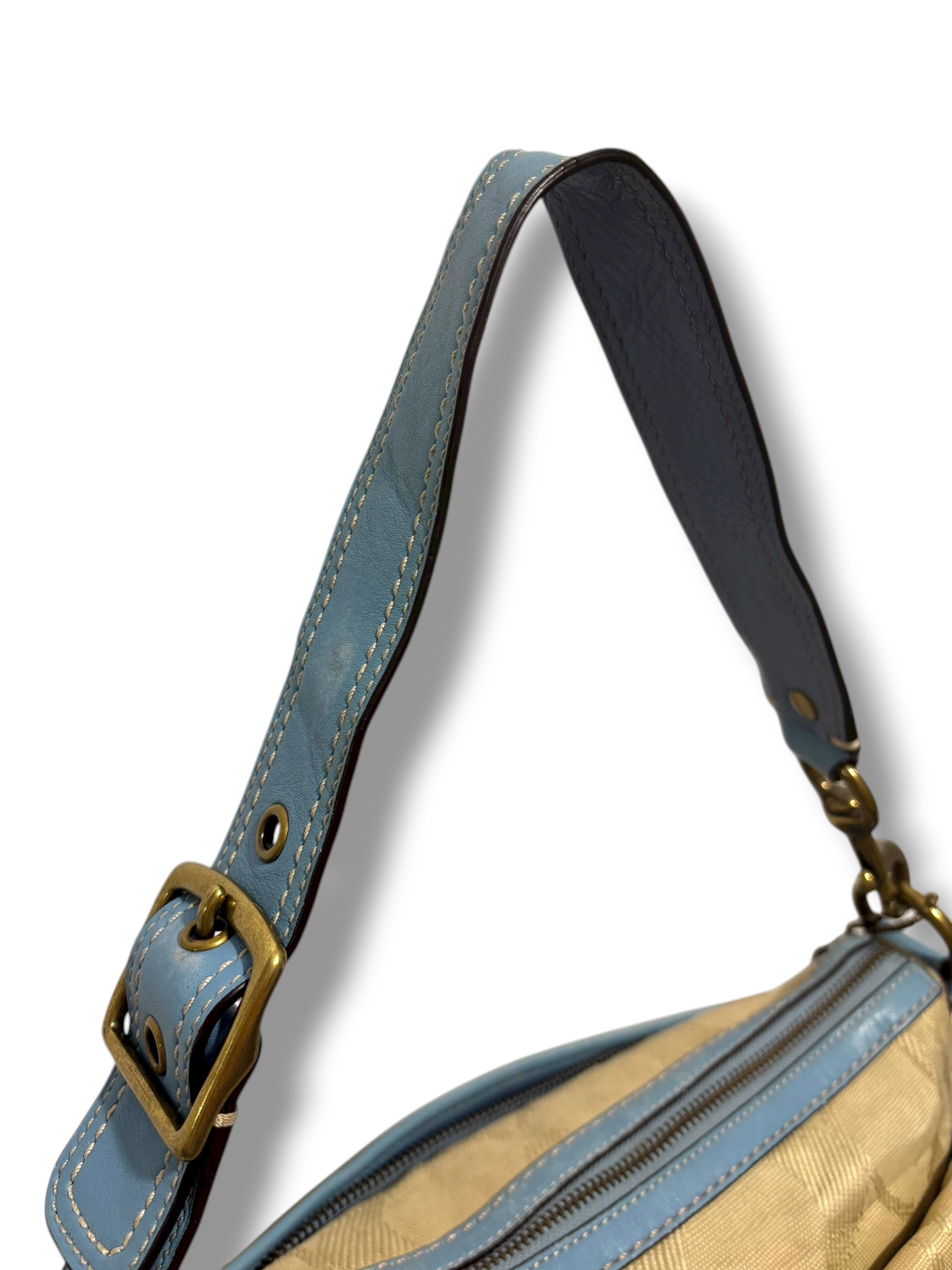 Coach Rare Brown Cream & Blue Turn lock Legacy Signature Vintage Shoulder Bag