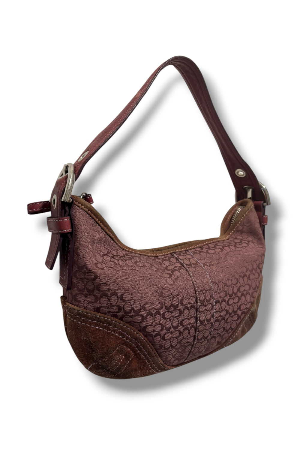 Coach Rare Burgundy / Pink & Brown Canvas & Leather Soho Hobo Shoulder Bag