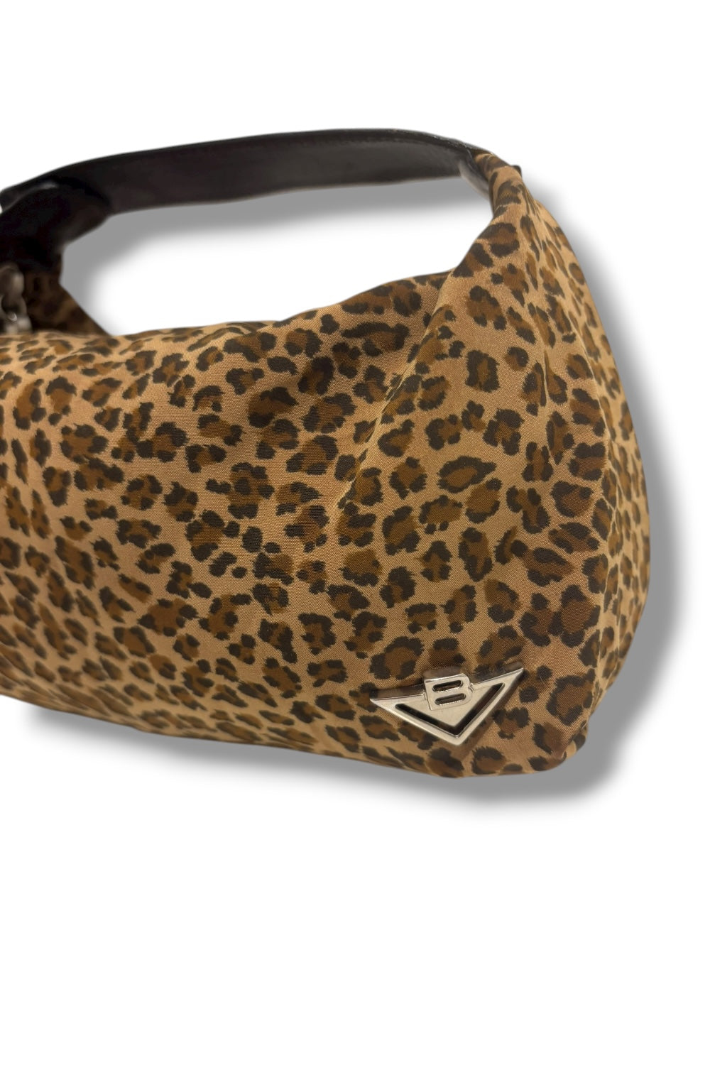 Bottega Veneta Leopard Print Vintage Brown & Black Satin Leather Top Handle Bag