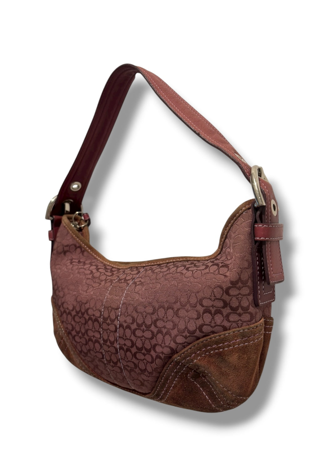 Coach Rare Burgundy / Pink & Brown Canvas & Leather Soho Hobo Shoulder Bag