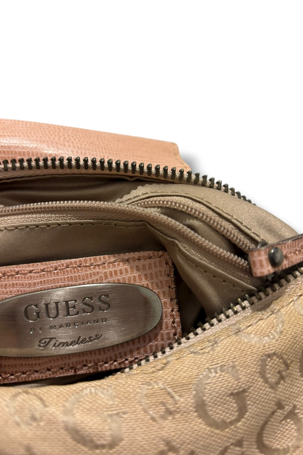 Guess Rare Vintage 90’s Brown Beige & Pink Canvas & Leather PVC Hobo Shoulder Bag