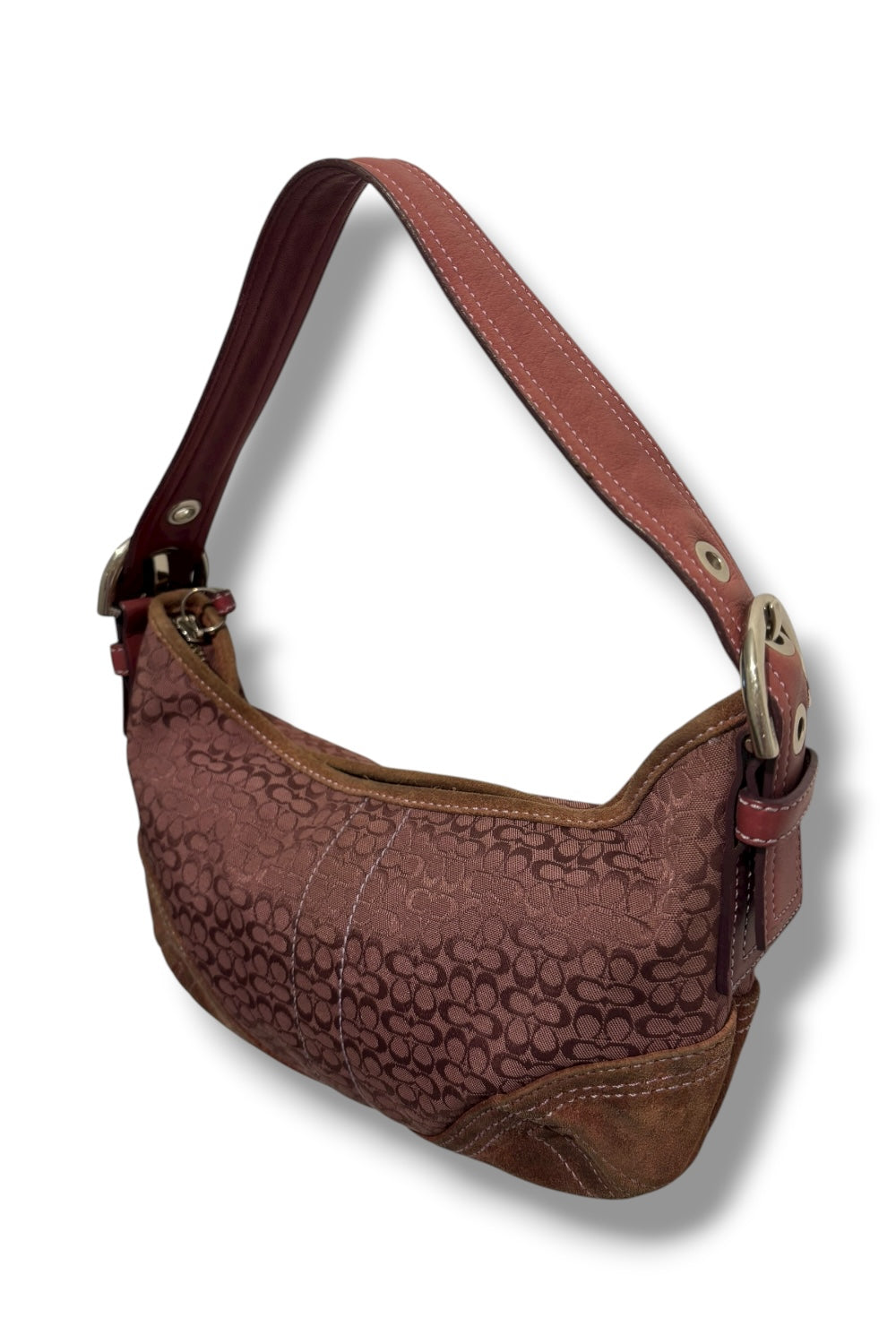 Coach Rare Burgundy / Pink & Brown Canvas & Leather Soho Hobo Shoulder Bag