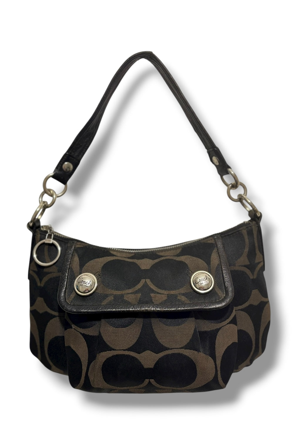 Coach Poppy Black & Grey Signature Canvas and Leather Y2K Hobo Shoulder Bag