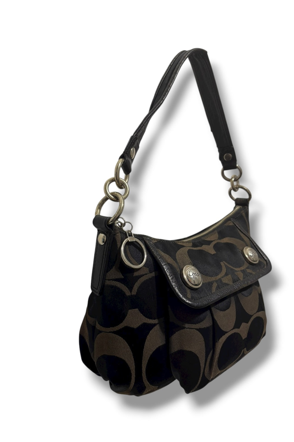 Coach Poppy Black & Grey Signature Canvas and Leather Y2K Hobo Shoulder Bag