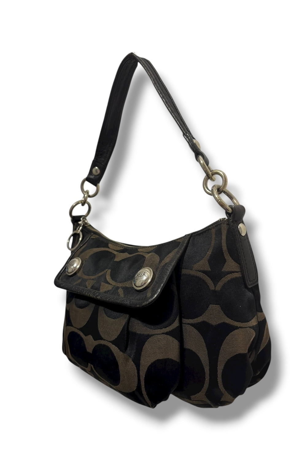 Coach Poppy Black & Grey Signature Canvas and Leather Y2K Hobo Shoulder Bag
