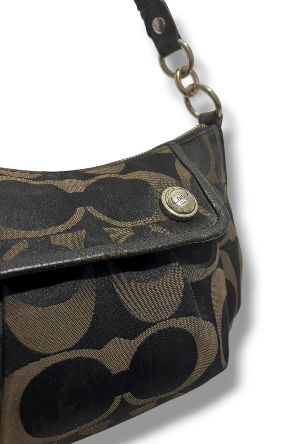 Coach Poppy Black & Grey Signature Canvas and Leather Y2K Hobo Shoulder Bag