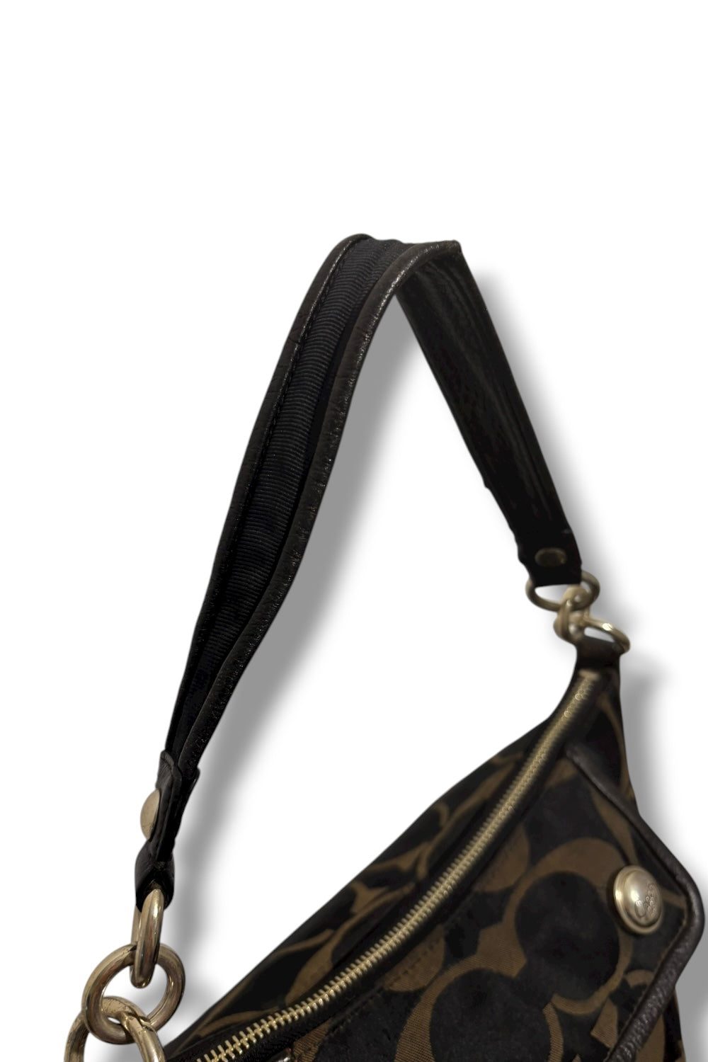 Coach Poppy Black & Grey Signature Canvas and Leather Y2K Hobo Shoulder Bag