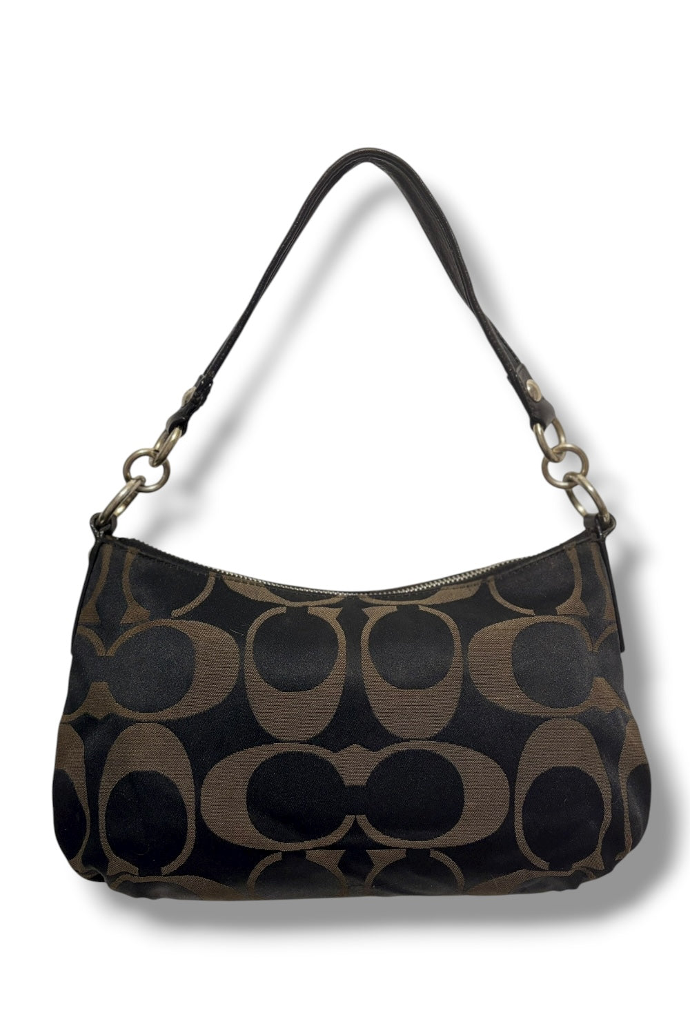 Coach Poppy Black & Grey Signature Canvas and Leather Y2K Hobo Shoulder Bag