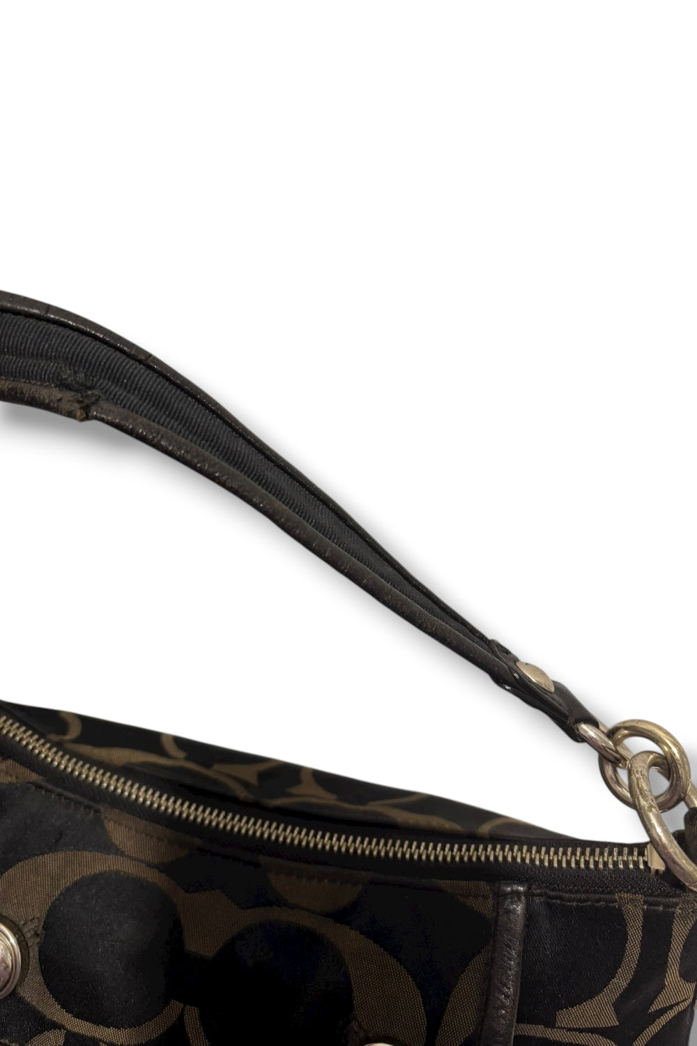 Coach Poppy Black & Grey Signature Canvas and Leather Y2K Hobo Shoulder Bag