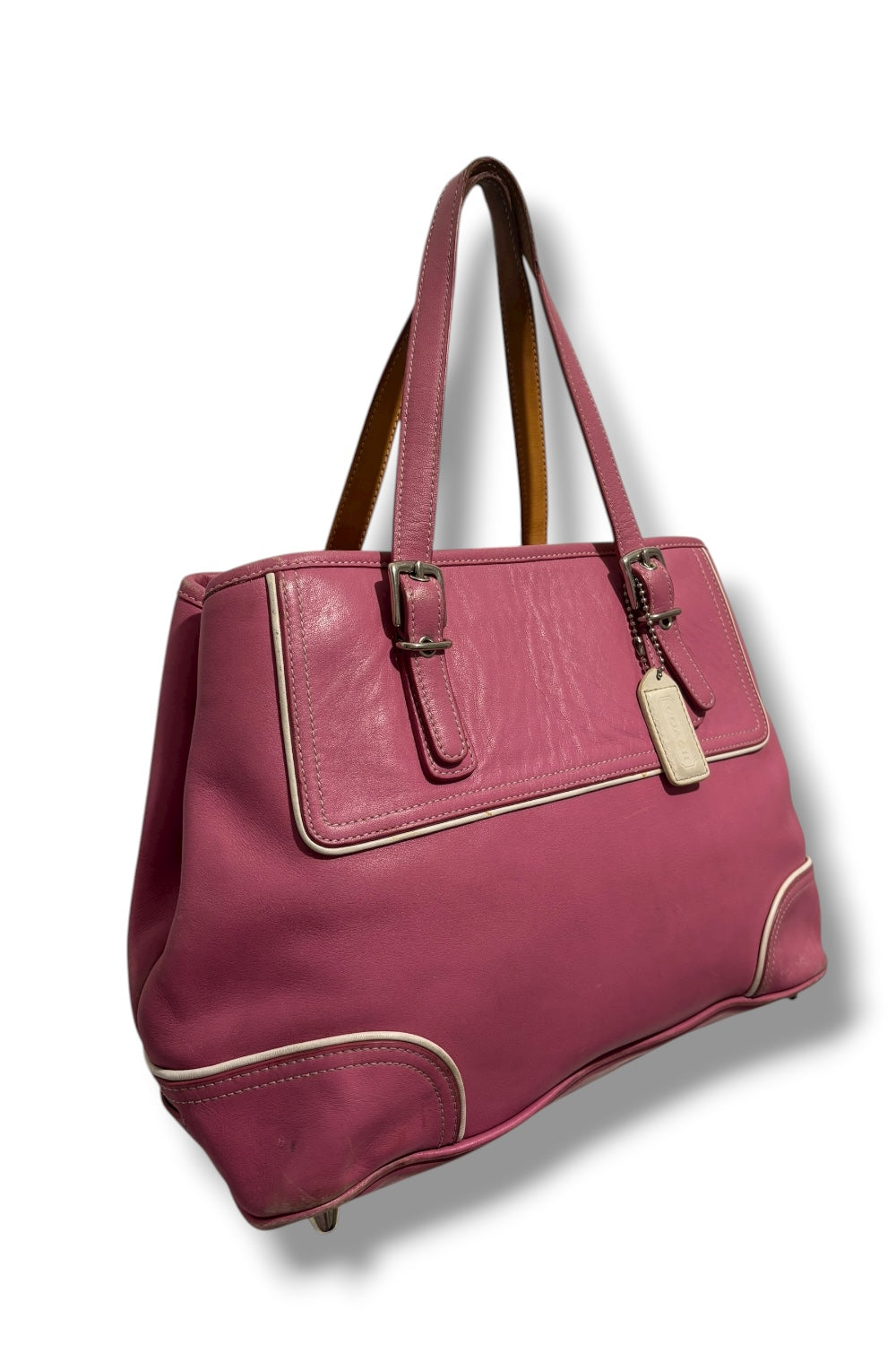 Coach Pink Hampton Leather & Silver Hardware Tote Shoulder Bag