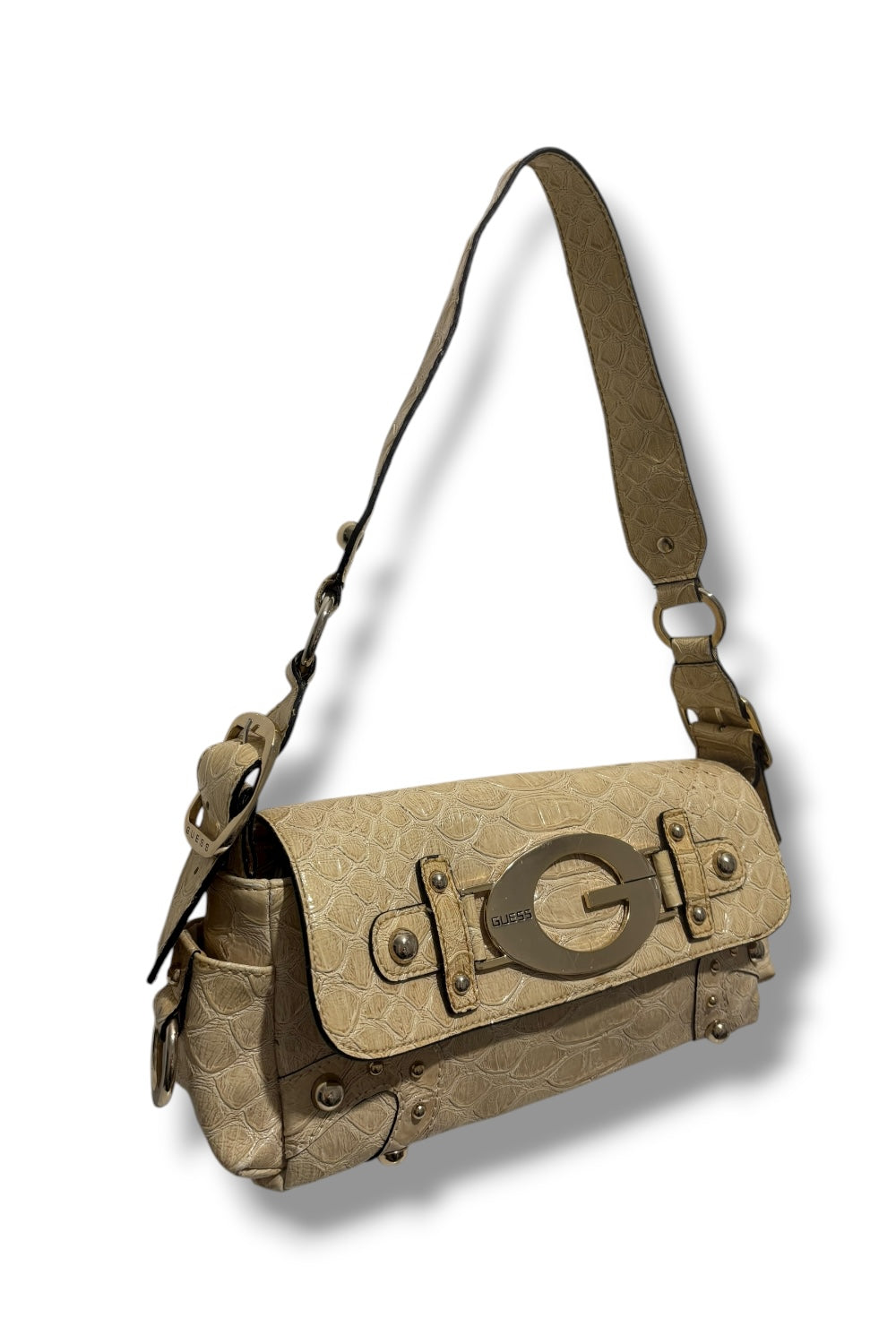 Guess Vintage Beige & Cream Crocodile Leather PVC Embossed Shoulder Bag