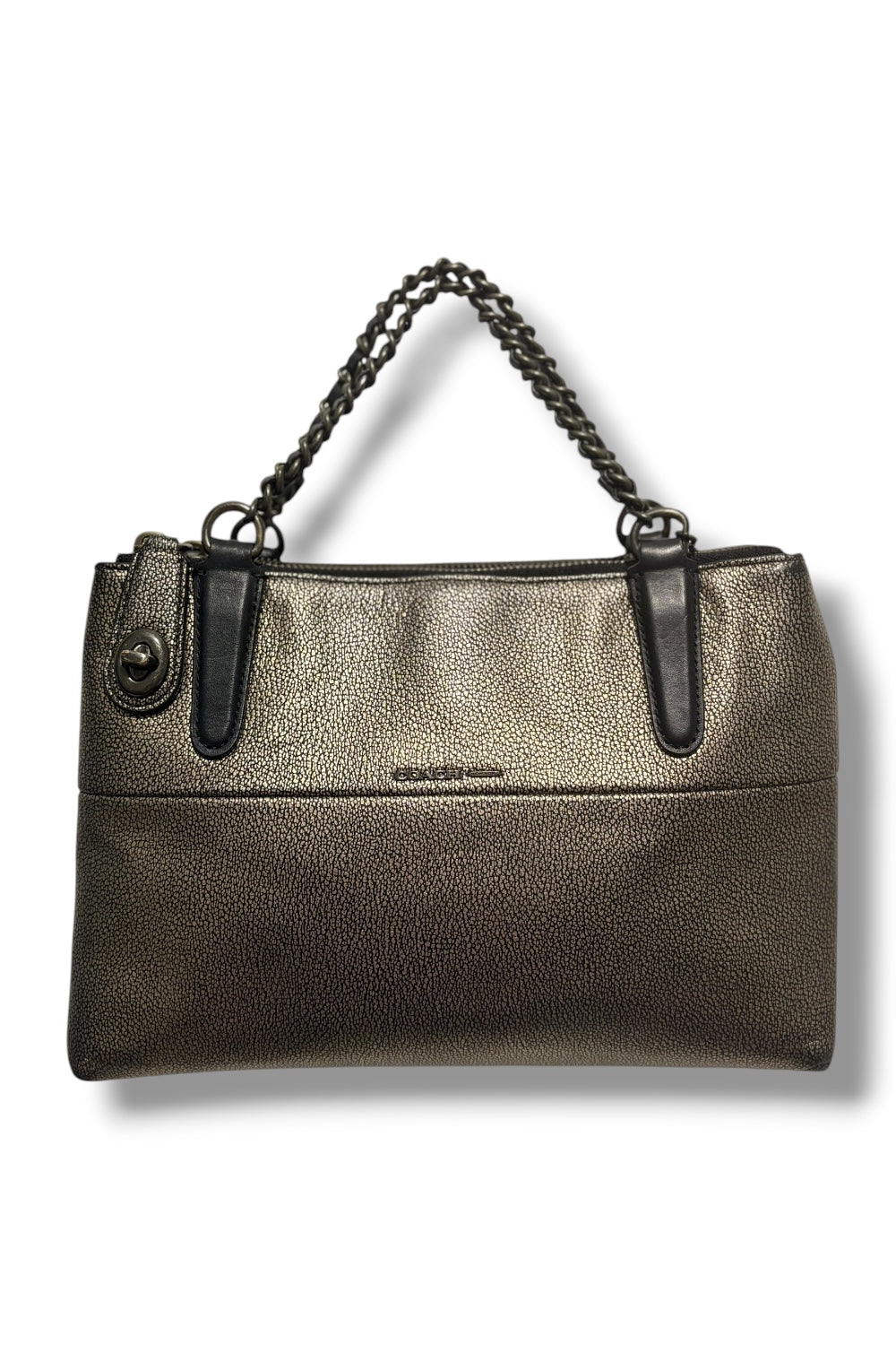 Coach Borough Mini Leather Turn lock Black & Gold Metallic Chain Shoulder Bag