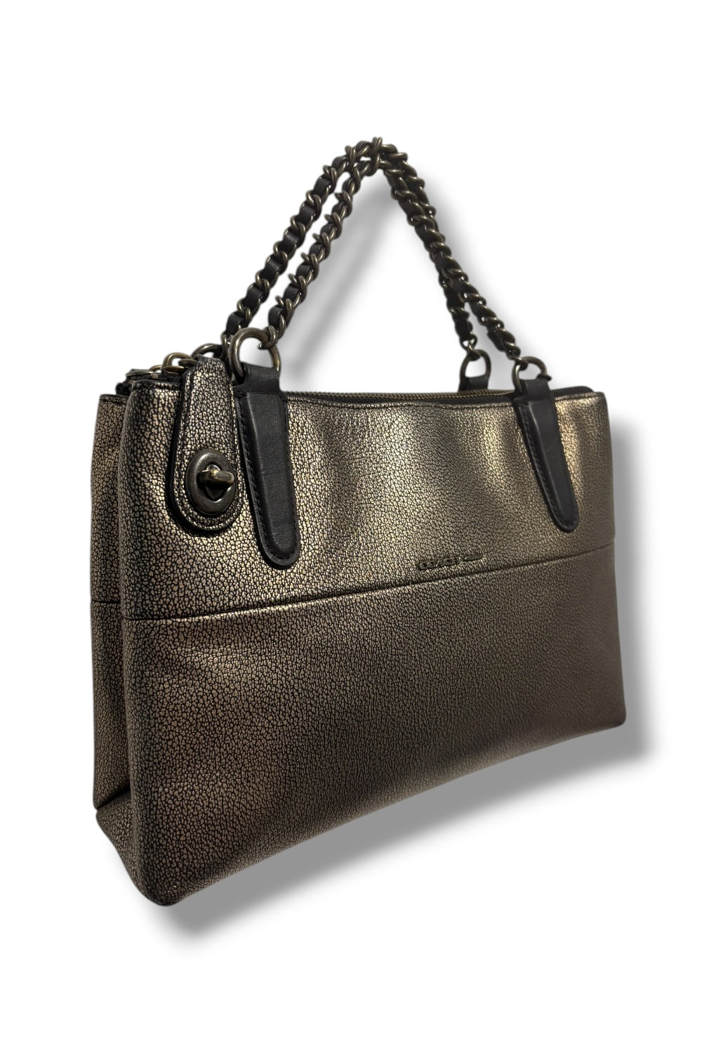 Coach Borough Mini Leather Turn lock Black & Gold Metallic Chain Shoulder Bag