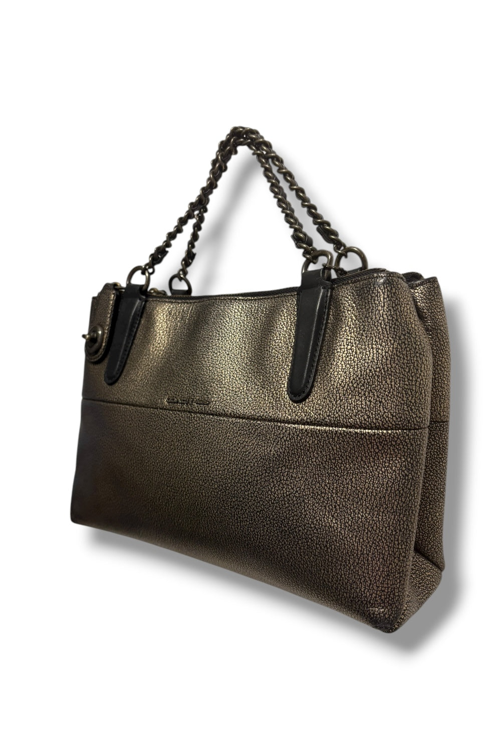 Coach Borough Mini Leather Turn lock Black & Gold Metallic Chain Shoulder Bag