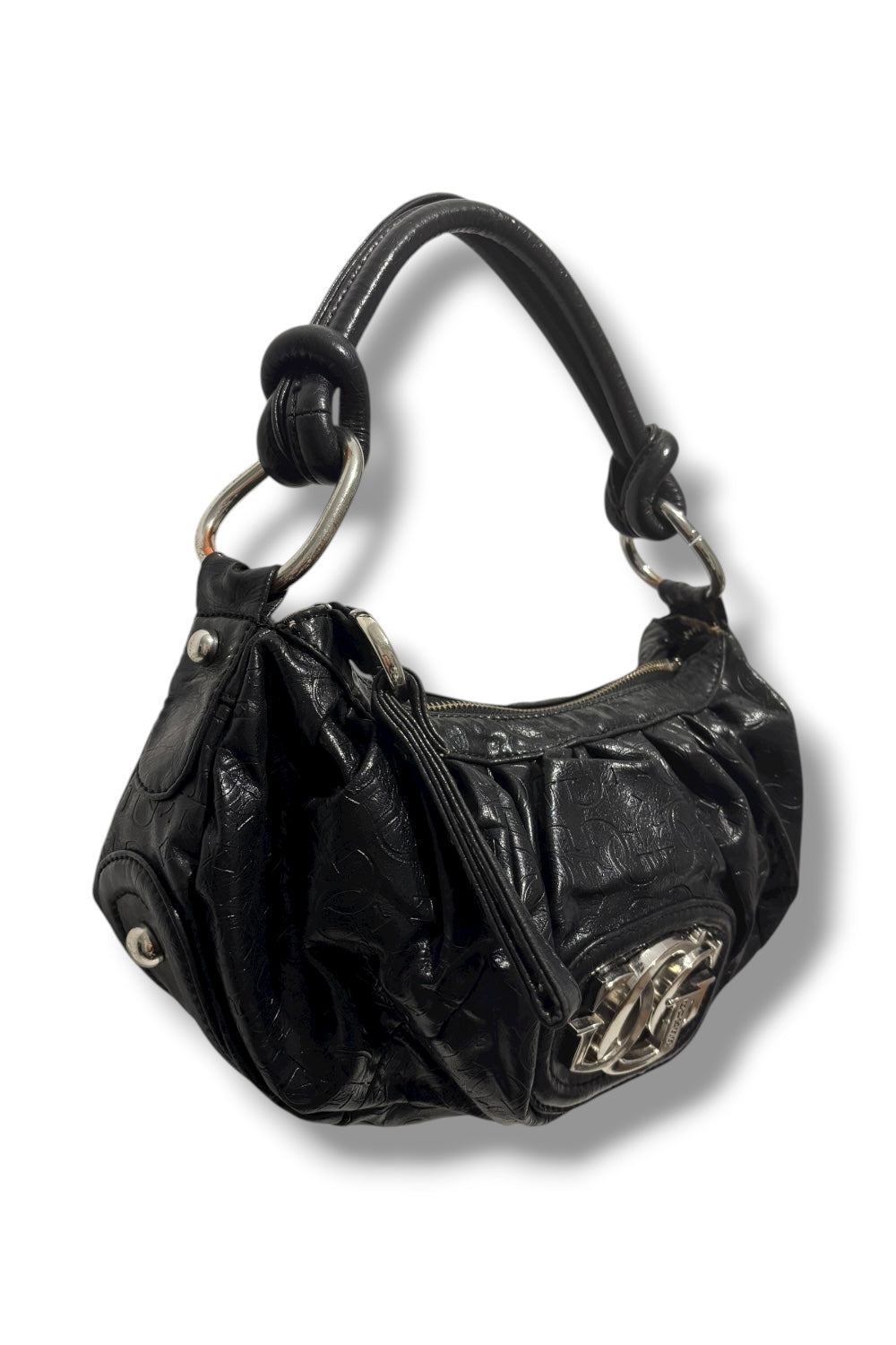 Guess Vintage Black Rare Ruched Vegan Leather Signature Shoulder Bag