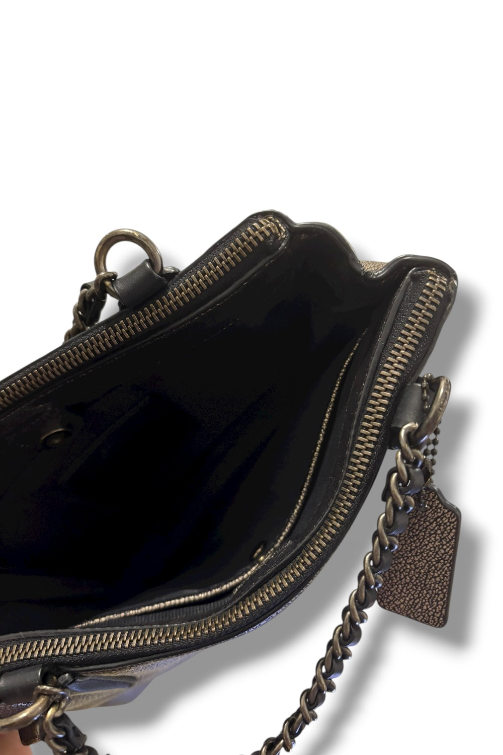 Coach Borough Mini Leather Turn lock Black & Gold Metallic Chain Shoulder Bag