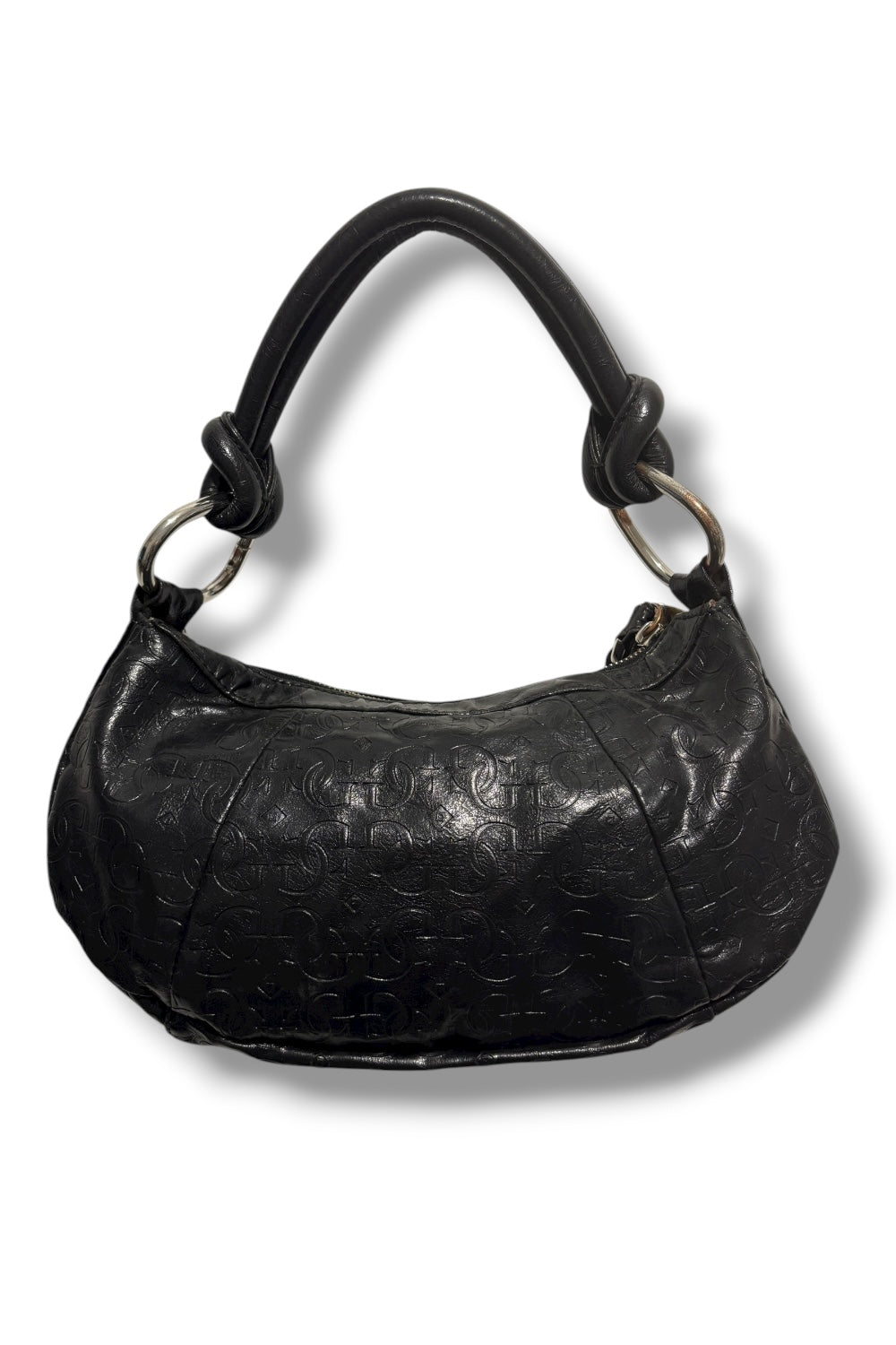 Guess Vintage Black Rare Ruched Vegan Leather Signature Shoulder Bag