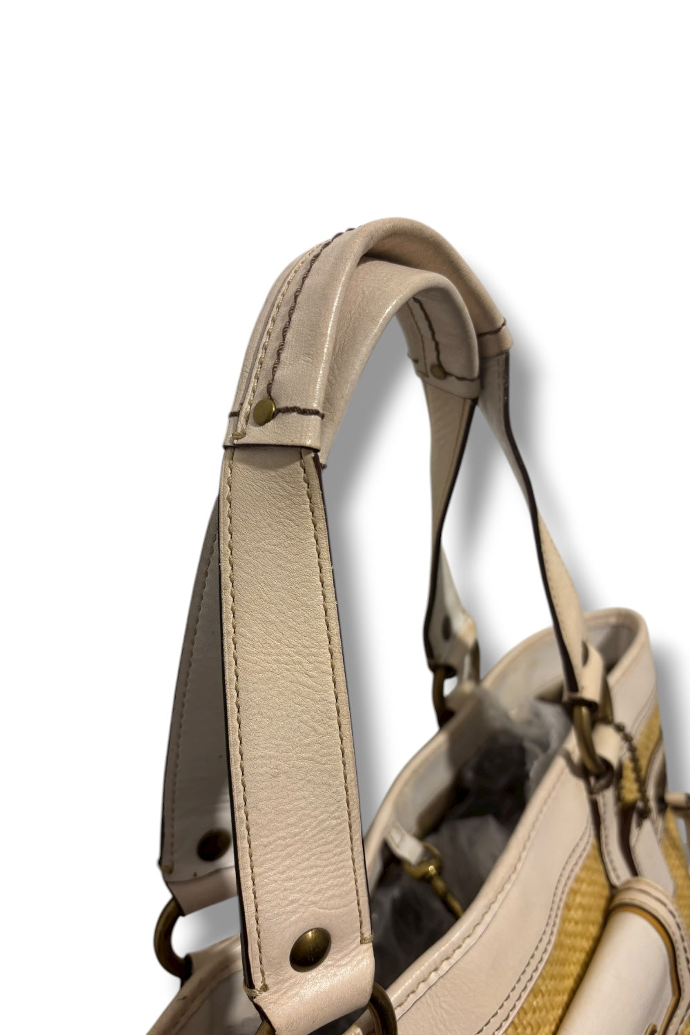 Coach Legacy White / Beige Straw Wicker & Leather Shoulder Bag