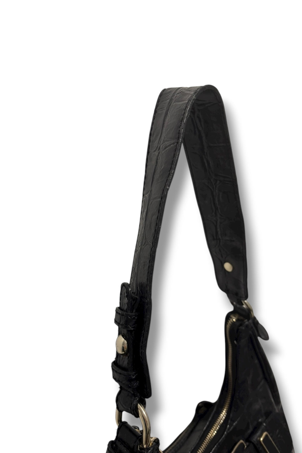 Guess Black Croc / Snake Animal Print Embossed Leather Buckle Hobo Shoulder Bag