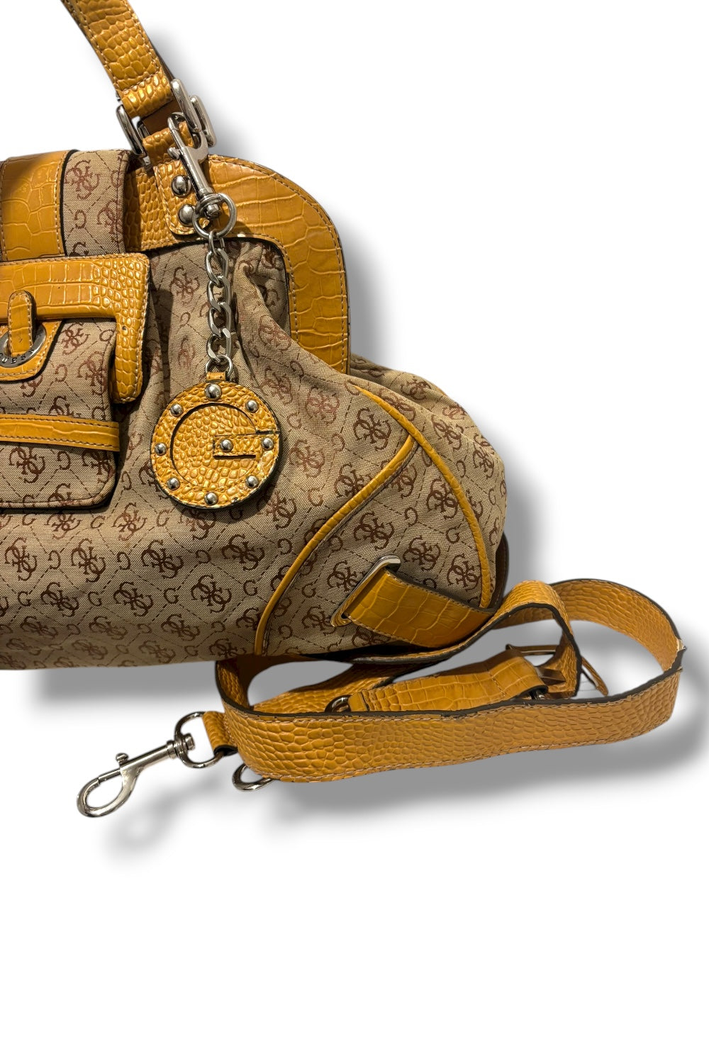 Guess Vintage Beige / Brown Signature Monogram Canvas & PVC 2000's Shoulder Bag