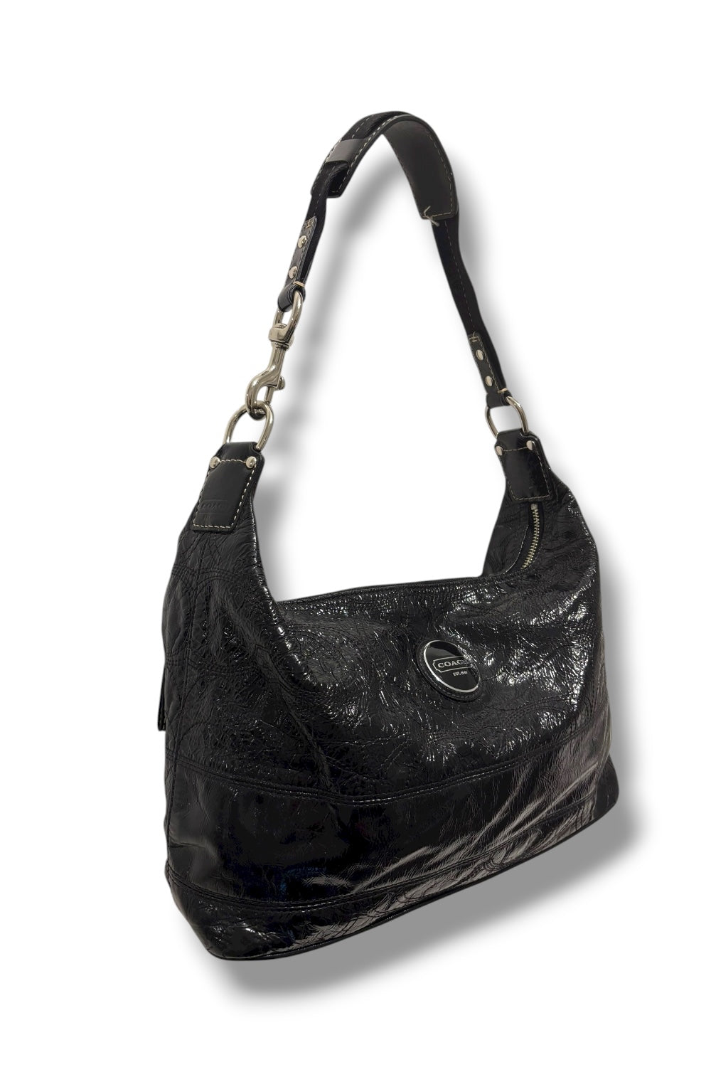 Coach Black Hobo Soho Patent Leather Vintage Signature Shoulder Bag