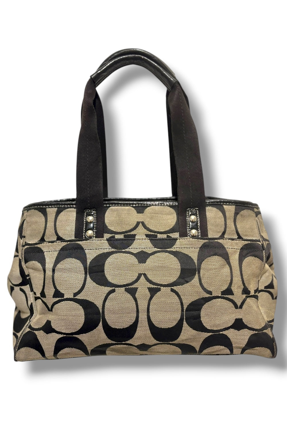 Coach Black & Grey Signature Daisy Canvas & Leather Tote Shoulder Bag