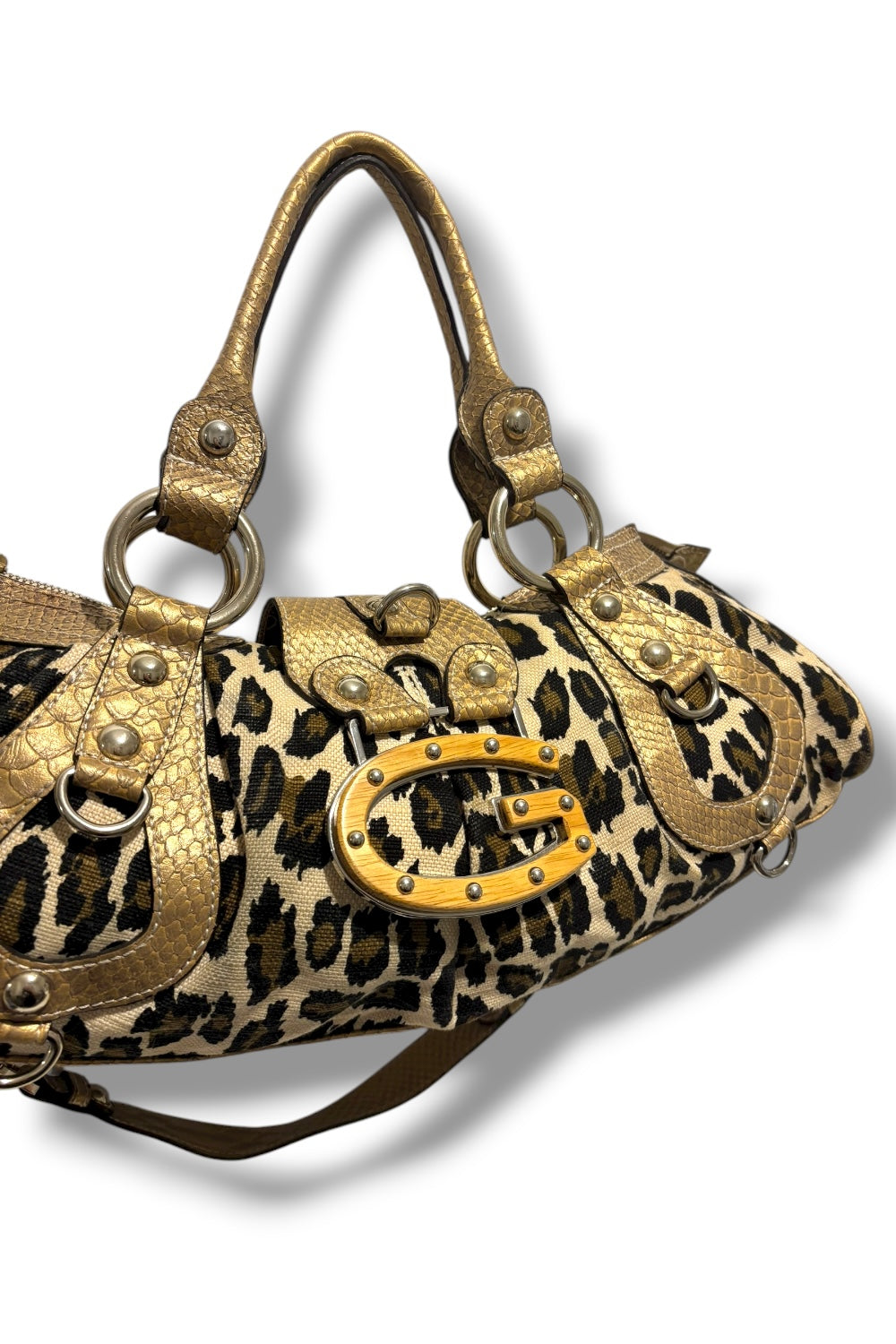Guess RARE Brown & Gold Snake / Croc Leather PVC & Leopard Print Shoulder Bag