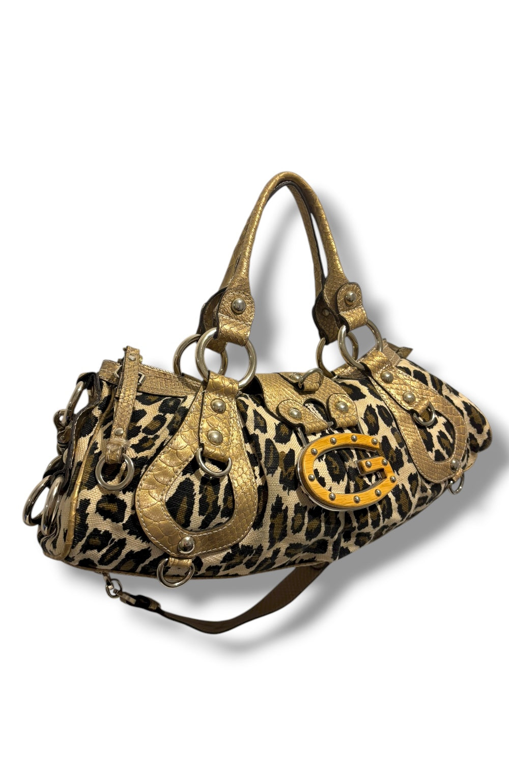 Guess RARE Brown & Gold Snake / Croc Leather PVC & Leopard Print Shoulder Bag