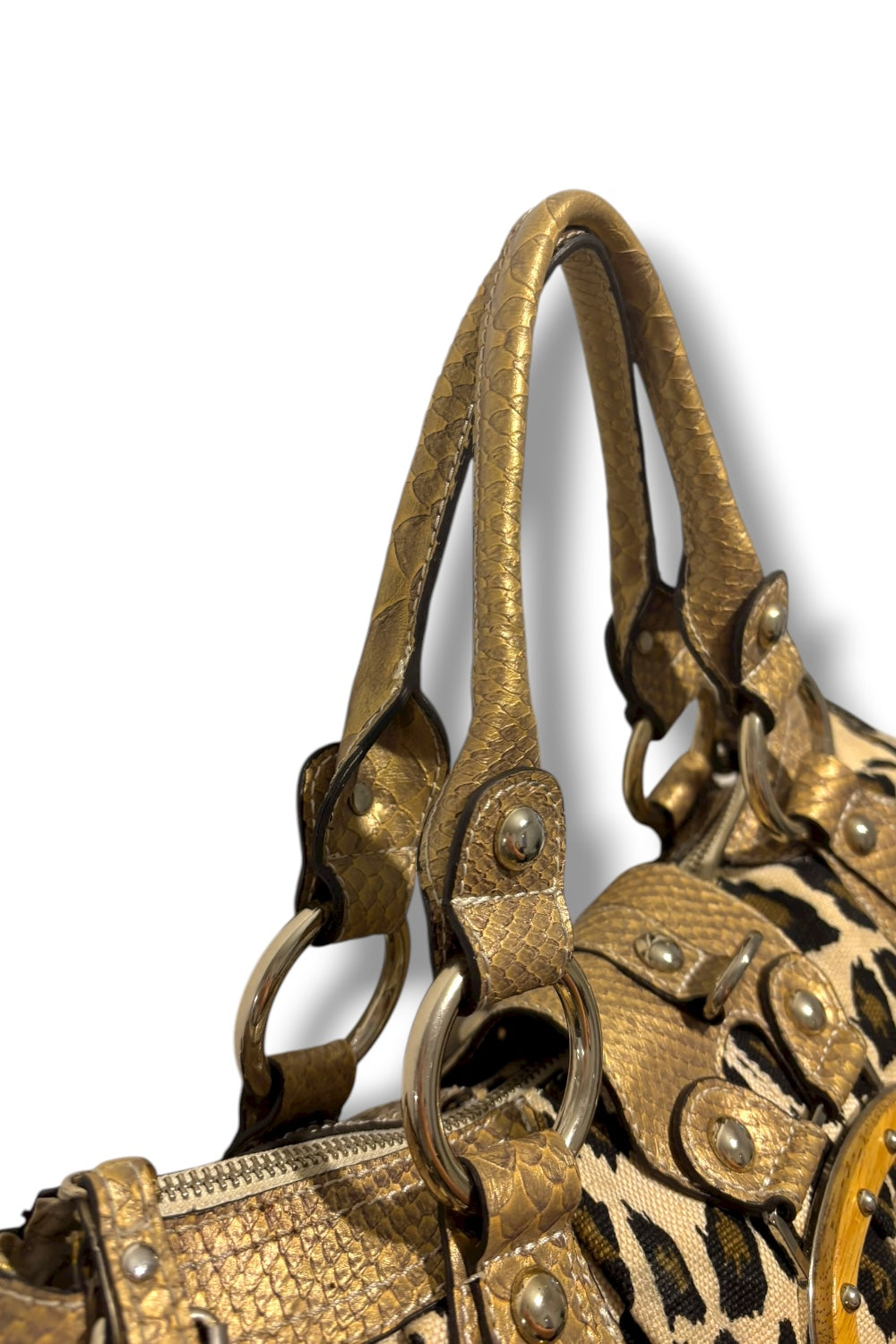 Guess RARE Brown & Gold Snake / Croc Leather PVC & Leopard Print Shoulder Bag